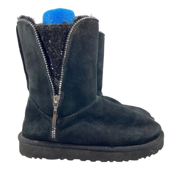 UGG Womens 7 Boots Black Sequined Suede Leather Winter Glitter Side Zip *READ - Picture 1 of 15
